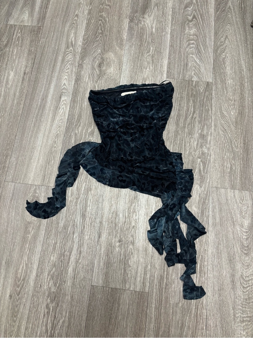 Thirty Thirty Black Strapless Leopard Burnout Mesh Tube Top XS Y2K